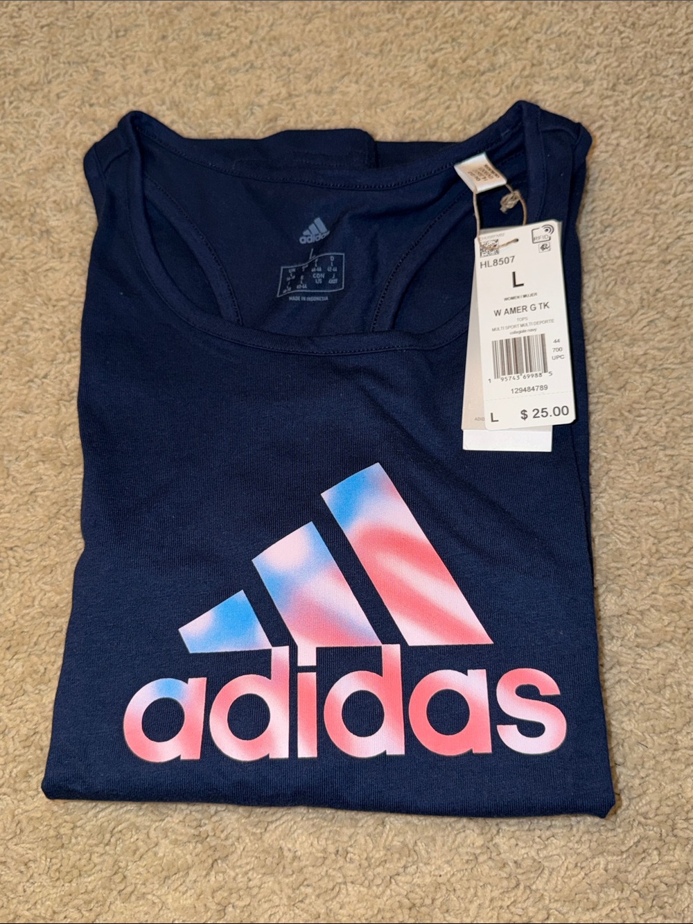 adidas Navy Tank with Pink-Blue Logo